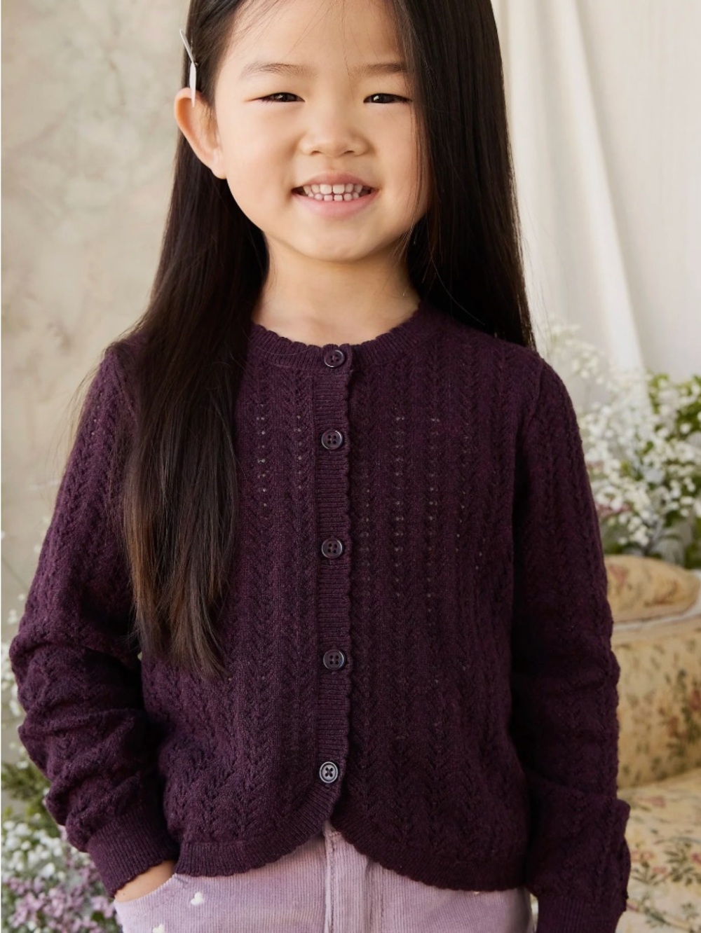 NWT Jamie Kay Girls' Cable Knit Cardigan in Deep Plum